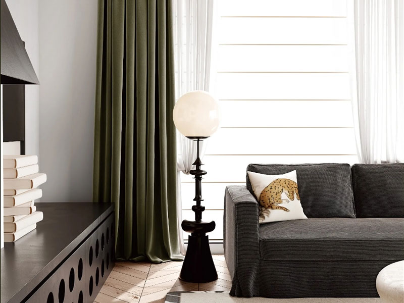 Green Orange Soft Furnishings - Curtain Vintage Chenille - Modern High-Quality Chenille Black-Gold Back