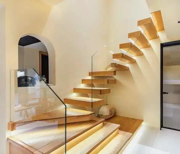 ACETREE Flooring - Wood Flooring Stair-Tread Cladding with Minimalist Handrail