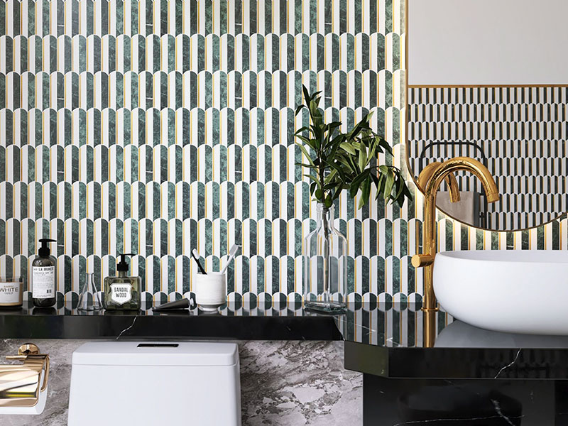 KITO Tile - Lainte Series Natural Marble Herringbone / Stainless Mosaic