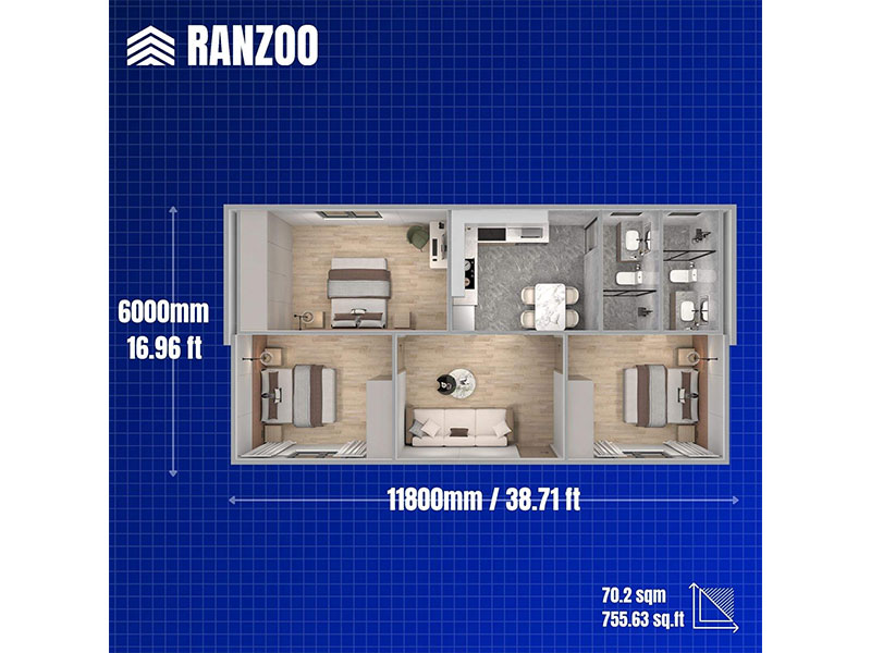 3-Bedroom Modular Home - Spacious Interior for Family / Villa / Hotel / Apartment Use 3