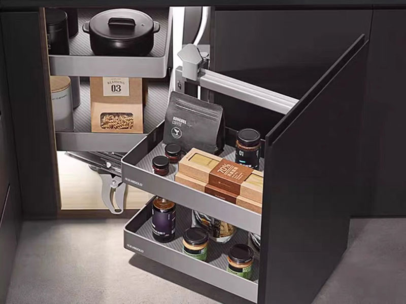 Molan - Higold Xile Magic-Corner Pull Basket - Kitchen Cabinet Half-Open Space-Aluminum Storage Basket