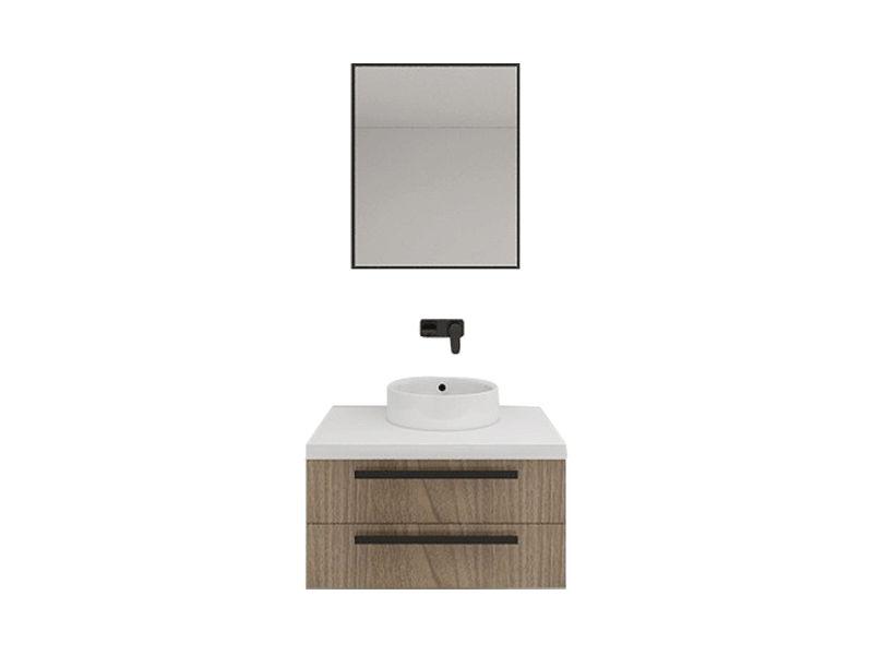 Ins-Style Premium Custom Vanity [Molan Cabinet Expert] E0 Eco-Board Carcass + German Thermofoil Door + HD Mirror + High-Fired Ceramic Countertop Basin + Wall-Out Hot & Cold Faucet + Solid-Color Quartz Top, Two-Drawer Wall-Mount A001