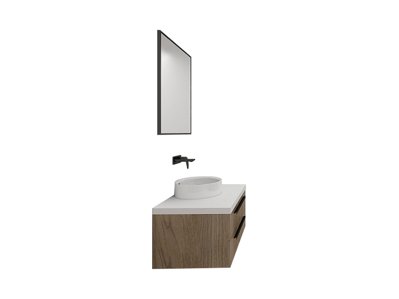 Ins-Style Premium Custom Vanity [Molan Cabinet Expert] E0 Eco-Board Carcass + German Thermofoil Door + HD Mirror + High-Fired Ceramic Countertop Basin + Wall-Out Hot & Cold Faucet + Solid-Color Quartz Top, Two-Drawer Wall-Mount A001 2