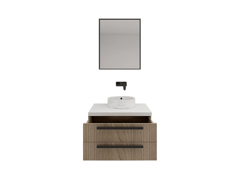 Ins-Style Premium Custom Vanity [Molan Cabinet Expert] E0 Eco-Board Carcass + German Thermofoil Door + HD Mirror + High-Fired Ceramic Countertop Basin + Wall-Out Hot & Cold Faucet + Solid-Color Quartz Top, Two-Drawer Wall-Mount A001 4
