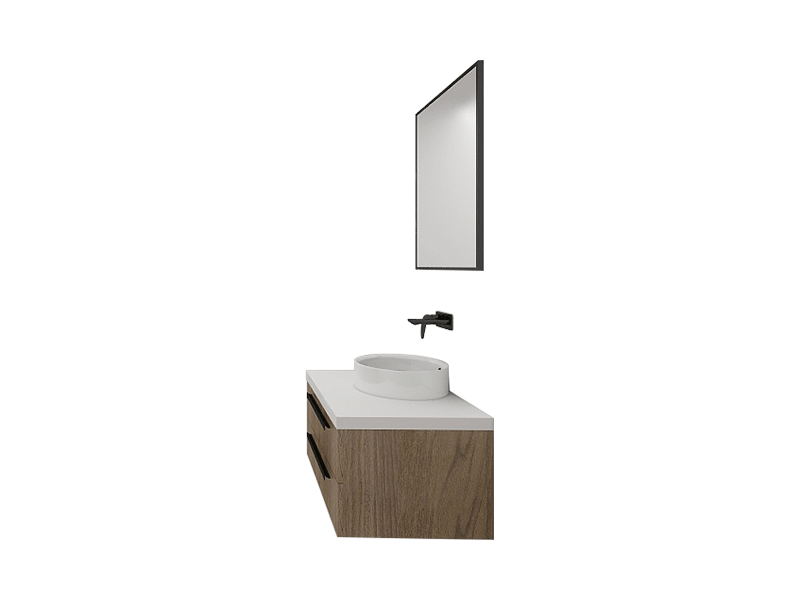 Ins-Style Premium Custom Vanity [Molan Cabinet Expert] E0 Eco-Board Carcass + German Thermofoil Door + HD Mirror + High-Fired Ceramic Countertop Basin + Wall-Out Hot & Cold Faucet + Solid-Color Quartz Top, Two-Drawer Wall-Mount A001 3