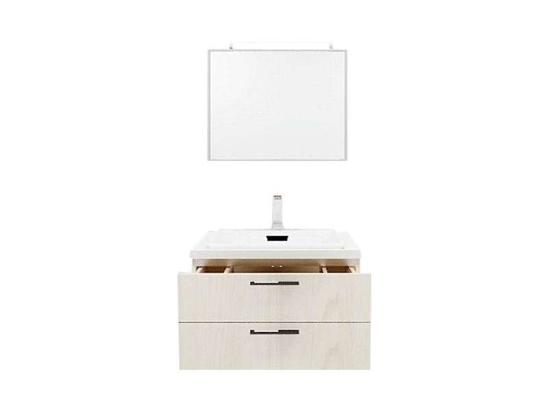 Nordic Minimalist Premium Custom Vanity [Molan Cabinet Expert] E0 Eco-Board Carcass + German Thermofoil Door + HD Mirror + High-Fired Ceramic Countertop Basin + Wall-Out Hot & Cold Faucet + Solid-Color Quartz Top, Two-Drawer Wall-Mount A002 4