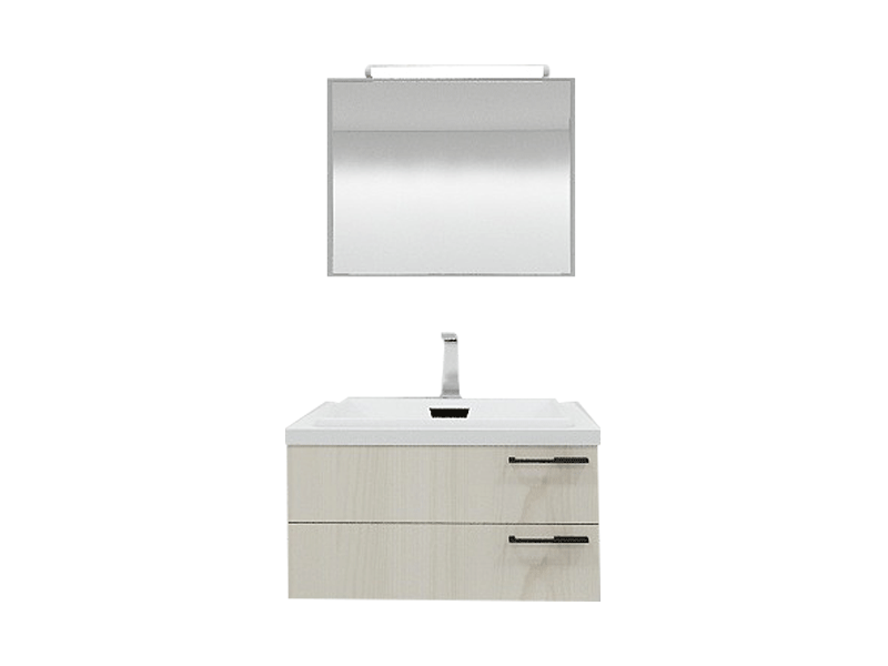 Nordic Minimalist Premium Custom Vanity [Molan Cabinet Expert] E0 Eco-Board Carcass + German Thermofoil Door + HD Mirror + High-Fired Ceramic Countertop Basin + Wall-Out Hot & Cold Faucet + Solid-Color Quartz Top, Two-Drawer Wall-Mount A002