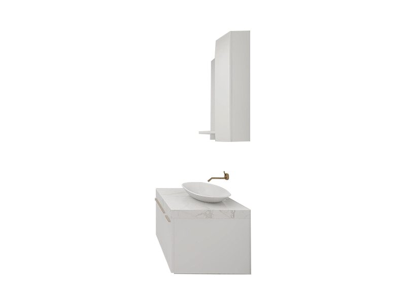 Nordic Minimalist Premium Custom Vanity [Molan Cabinet Expert] E0 Eco-Board Carcass + German Thermofoil Door + HD Mirror Cabinet + High-Fired Ceramic Countertop Basin + Wall-Out Hot & Cold Faucet + Solid-Color Quartz Top, Double-Door Wall-Mount A003 2