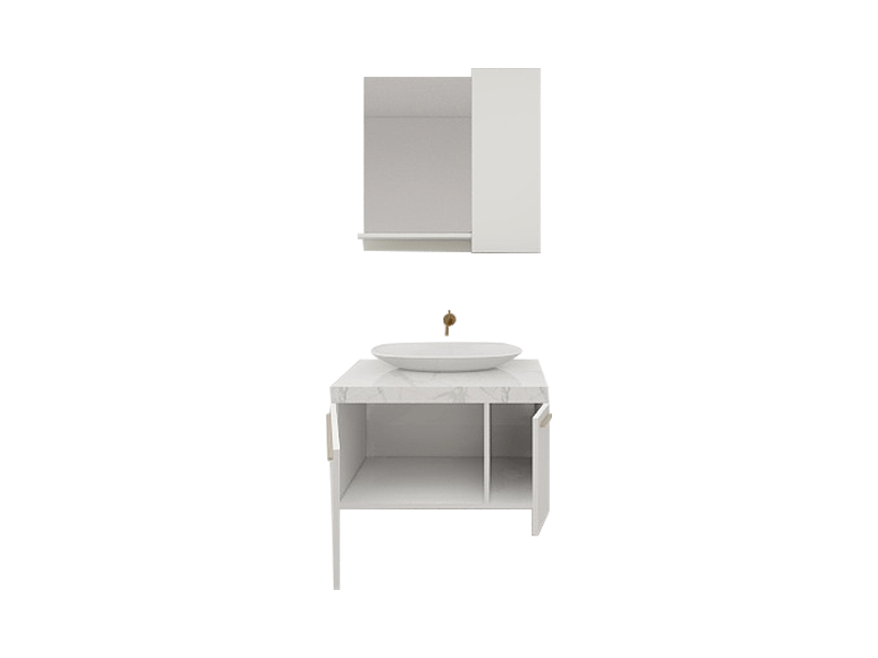 Nordic Minimalist Premium Custom Vanity [Molan Cabinet Expert] E0 Eco-Board Carcass + German Thermofoil Door + HD Mirror Cabinet + High-Fired Ceramic Countertop Basin + Wall-Out Hot & Cold Faucet + Solid-Color Quartz Top, Double-Door Wall-Mount A003 4