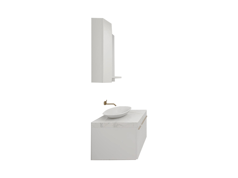Nordic Minimalist Premium Custom Vanity [Molan Cabinet Expert] E0 Eco-Board Carcass + German Thermofoil Door + HD Mirror Cabinet + High-Fired Ceramic Countertop Basin + Wall-Out Hot & Cold Faucet + Solid-Color Quartz Top, Double-Door Wall-Mount A003 3