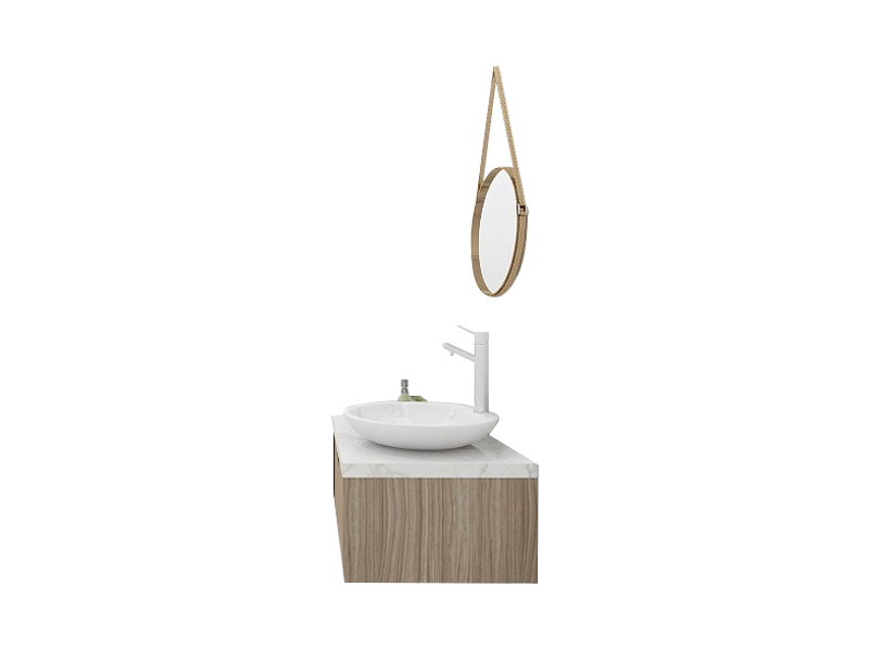 New-Chinese-Style Premium Custom Vanity [Molan Cabinet Expert] E0 Eco-Board Carcass + German Thermofoil Door + HD Round Mirror + High-Fired Ceramic Countertop Basin + Hot & Cold Faucet + Solid-Color Quartz Top, One-Drawer Wall-Mount A004 3