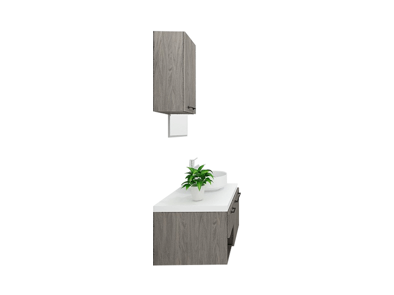 Nordic Minimalist Premium Custom Vanity [Molan] E0 Eco-Board Carcass + German Thermofoil Door + HD Mirror + Single-Door Upper Cabinet + High-Fired Ceramic Basin + Hot & Cold Faucet + Solid-Color Quartz Top, Two-Drawer Wall-Mount A005 3