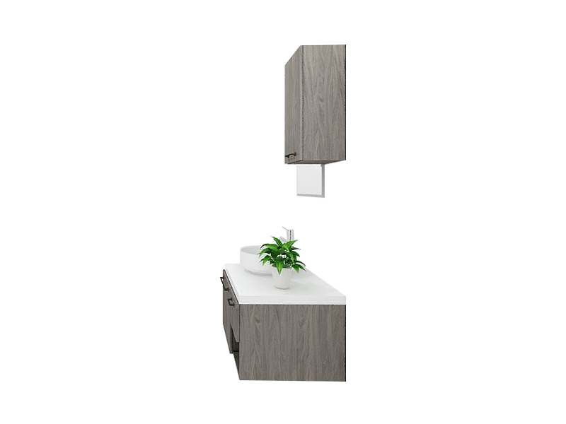 Nordic Minimalist Premium Custom Vanity [Molan] E0 Eco-Board Carcass + German Thermofoil Door + HD Mirror + Single-Door Upper Cabinet + High-Fired Ceramic Basin + Hot & Cold Faucet + Solid-Color Quartz Top, Two-Drawer Wall-Mount A005 2