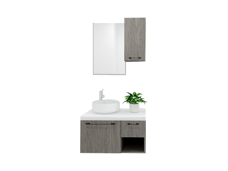 Nordic Minimalist Premium Custom Vanity [Molan] E0 Eco-Board Carcass + German Thermofoil Door + HD Mirror + Single-Door Upper Cabinet + High-Fired Ceramic Basin + Hot & Cold Faucet + Solid-Color Quartz Top, Two-Drawer Wall-Mount A005