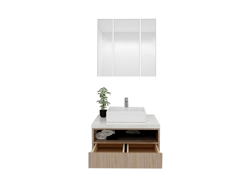 Ins-Style Premium Custom Vanity [Molan Cabinet Expert] E0 Eco-Board Carcass + German Thermofoil Door + HD Mirror Cabinet + High-Fired Ceramic Countertop Basin + Hot & Cold Faucet + Solid-Color Quartz Top, One-Drawer Wall-Mount A006 2