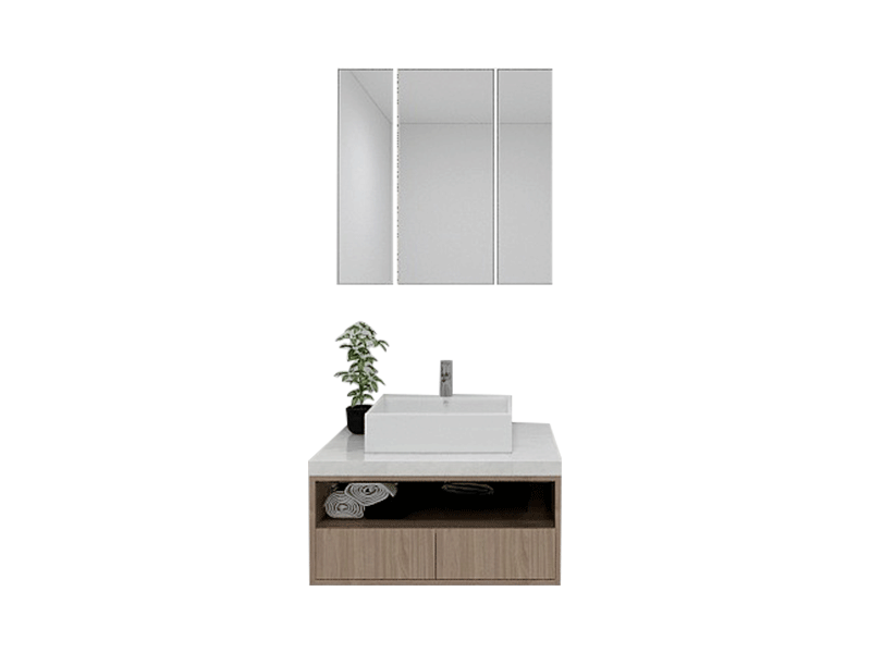 Ins-Style Premium Custom Vanity [Molan Cabinet Expert] E0 Eco-Board Carcass + German Thermofoil Door + HD Mirror Cabinet + High-Fired Ceramic Countertop Basin + Hot & Cold Faucet + Solid-Color Quartz Top, One-Drawer Wall-Mount A006