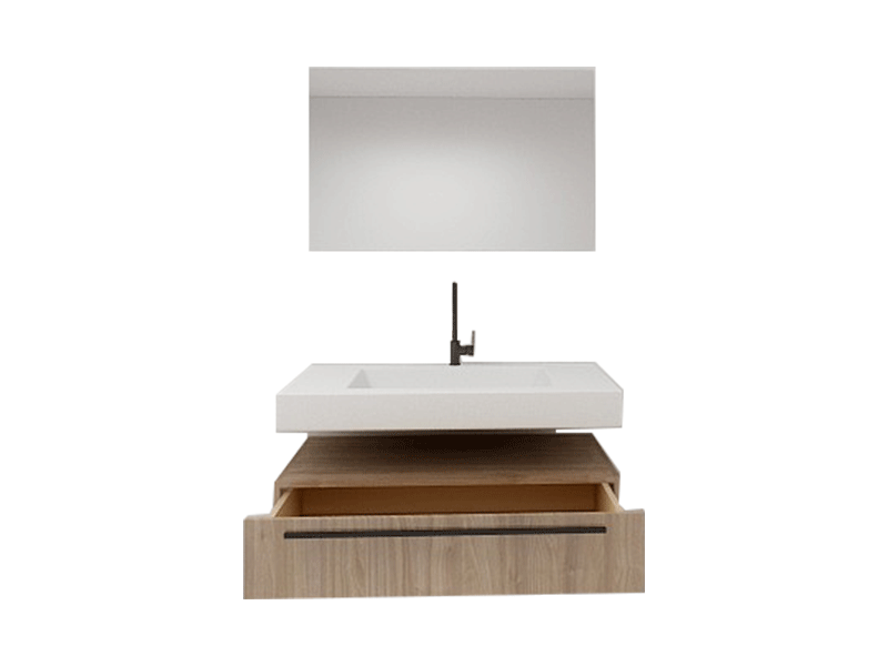 Ins-Style Premium Custom Vanity [Molan Cabinet Expert] E0 Eco-Board Carcass + German Thermofoil Door + HD Mirror + High-Fired Ceramic Basin + Hot & Cold Faucet + Solid-Color Quartz Top, One-Drawer Wall-Mount A008 2