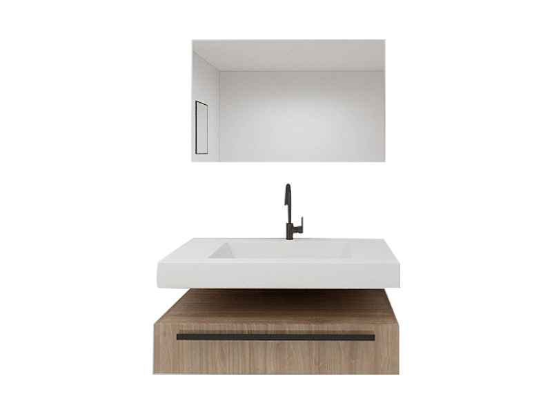 Ins-Style Premium Custom Vanity [Molan Cabinet Expert] E0 Eco-Board Carcass + German Thermofoil Door + HD Mirror + High-Fired Ceramic Basin + Hot & Cold Faucet + Solid-Color Quartz Top, One-Drawer Wall-Mount A008