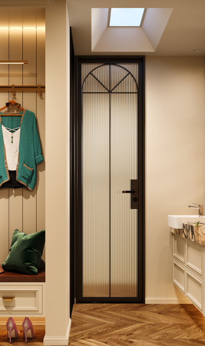 Sujia Custom - Custom French Titanium / Aluminum Reeded-Glass 3-Panel Top-Hung Sliding Door 2